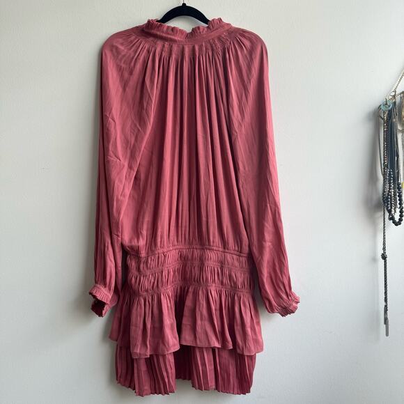 NWT - Forever 21 A Line V Neck Pink Ruffle Mini Dress - Medium - Picture 3 of 4